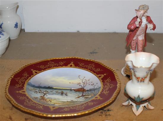 Worcester vase, Coleport plate & figurine